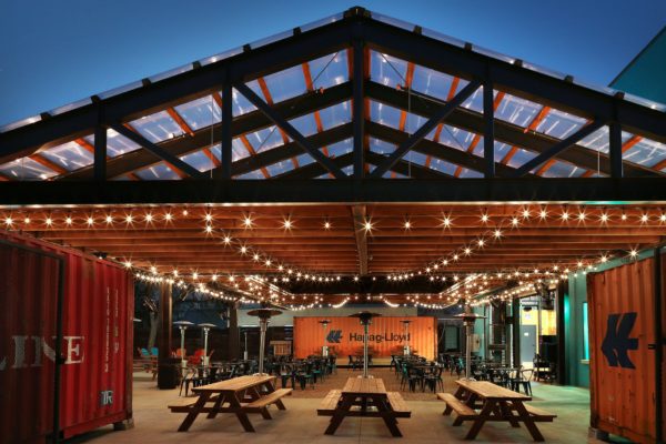 Covered patio at Lazarus on Airport - perfect for an Austin evening under the lights!